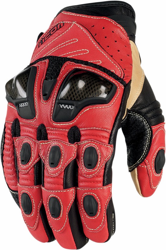 Guanti moto estivi pelle Icon Overlord Short Rosso