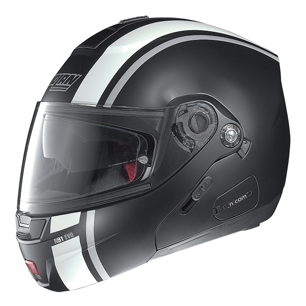Casco modulare Nolan N91 Evo Strip N-Com Nero opaco Bianco